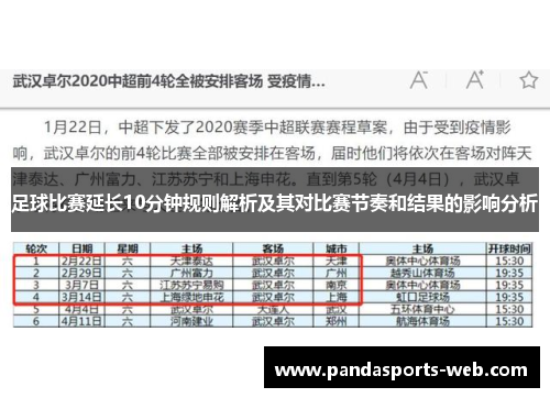 足球比赛延长10分钟规则解析及其对比赛节奏和结果的影响分析